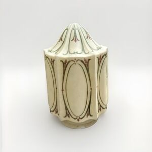 Antique Art Deco Milk Glass Ceiling Light Shade Floral Stencil 11" x 7"